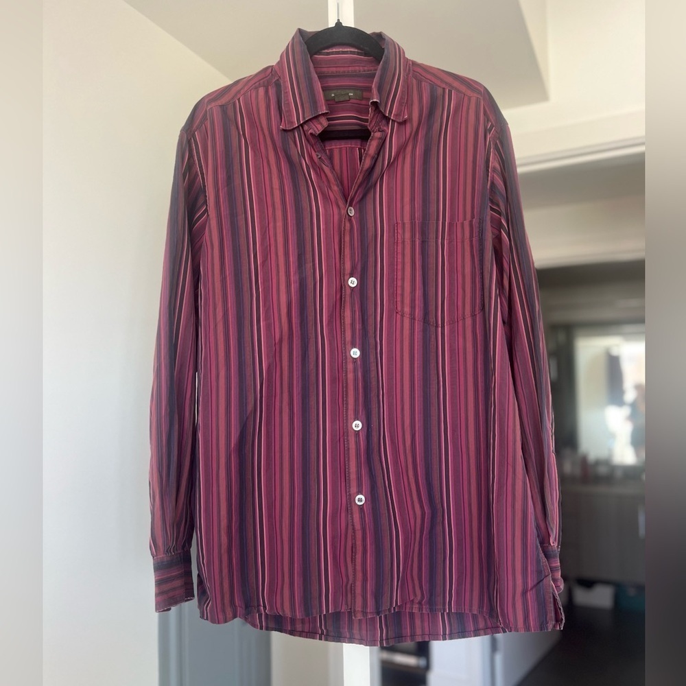 Ermenegildo Zegna Burgundy and Black Striped Shirt